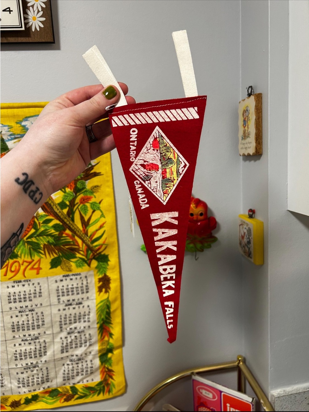 Vintage Kakabeka Falls Ontario Canada Red Pennant